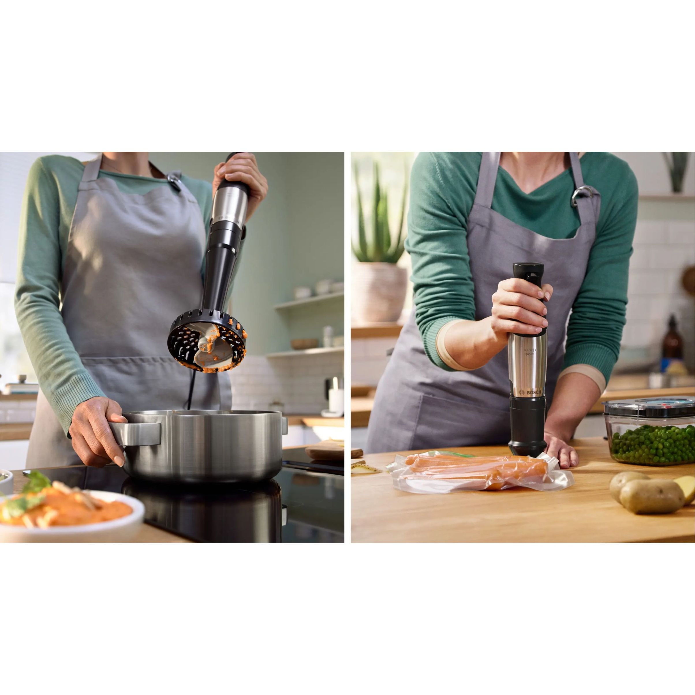 Blender de mână BOSCH Serie 6 ErgoMaster MSM6M8X1, 1200W, Control dinamic al vitezei, Ambreiaj ceramic durabil, Funcție impuls, Sistem EasyClick, Stainless Steel