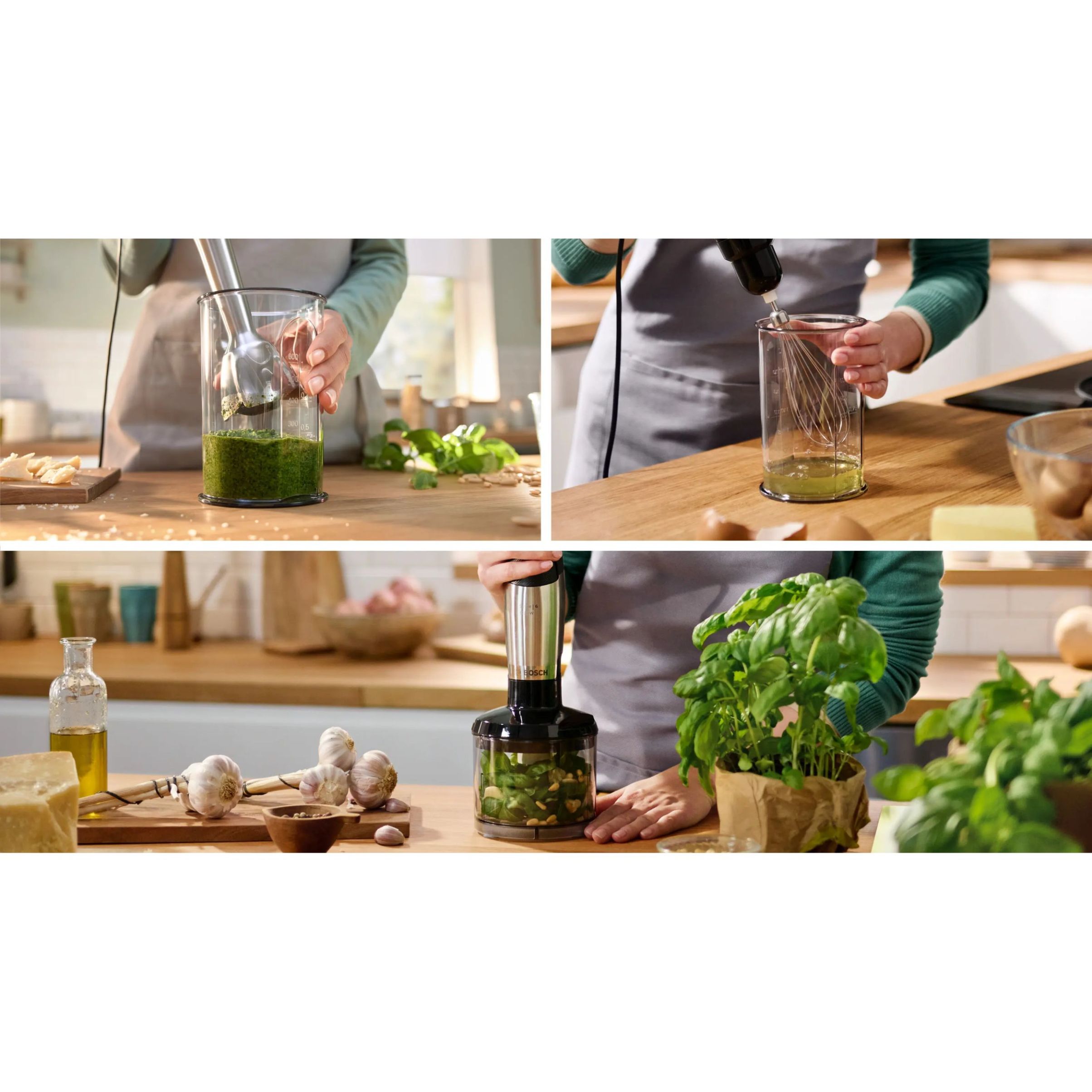 Blender de mână BOSCH Serie 6 ErgoMaster MSM6M821, 1200W (variabilă), Cuțit 4 lame QuattroBlade System Pro, Tocător 500ml, Tel, Pahar, Cuplă ceramică, AntiSplash, Mâner SoftGrip, C1.4m, Stainless Steel