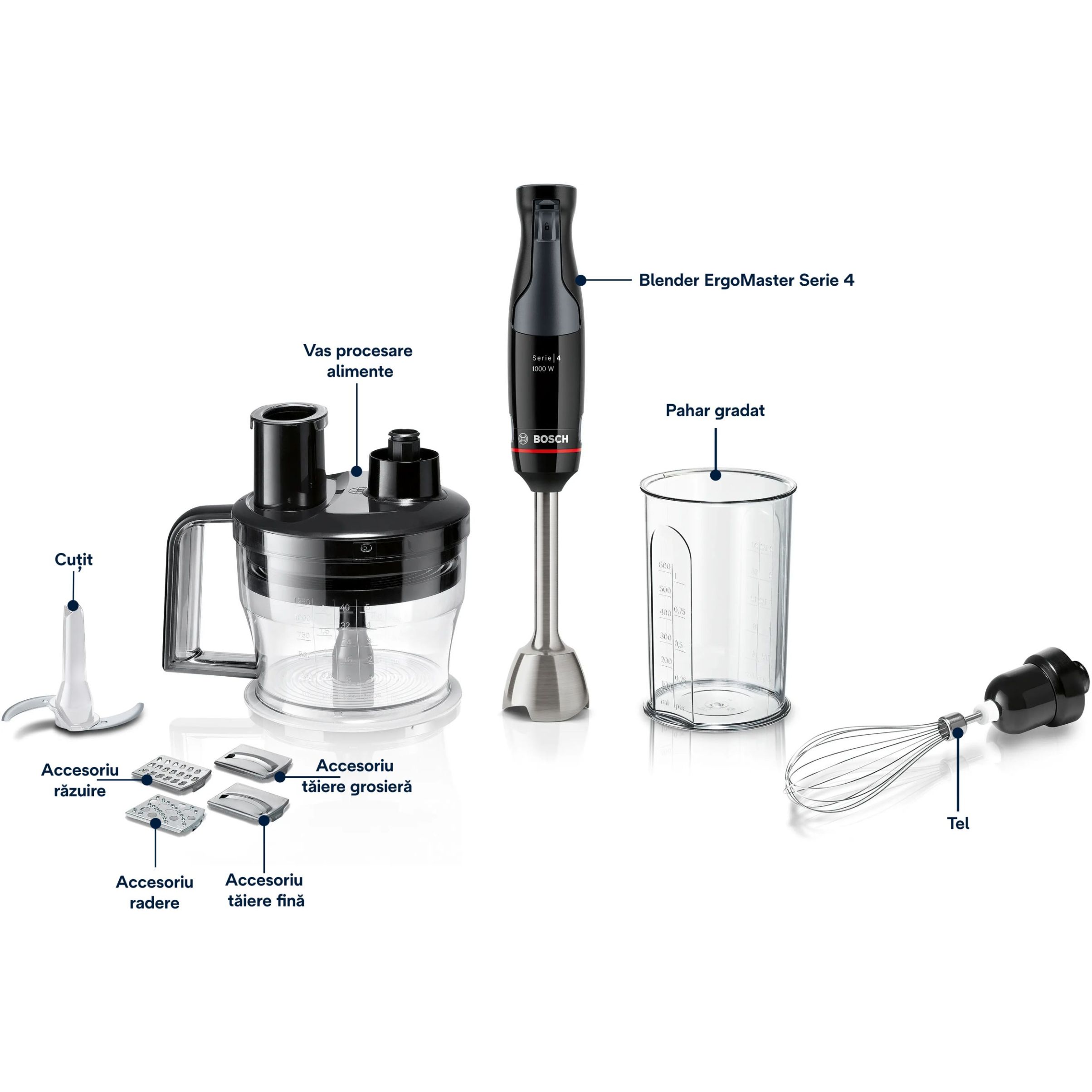 Blender de mână BOSCH Serie 4 ErgoMaster MSM4B670, 1000W, Anthracite