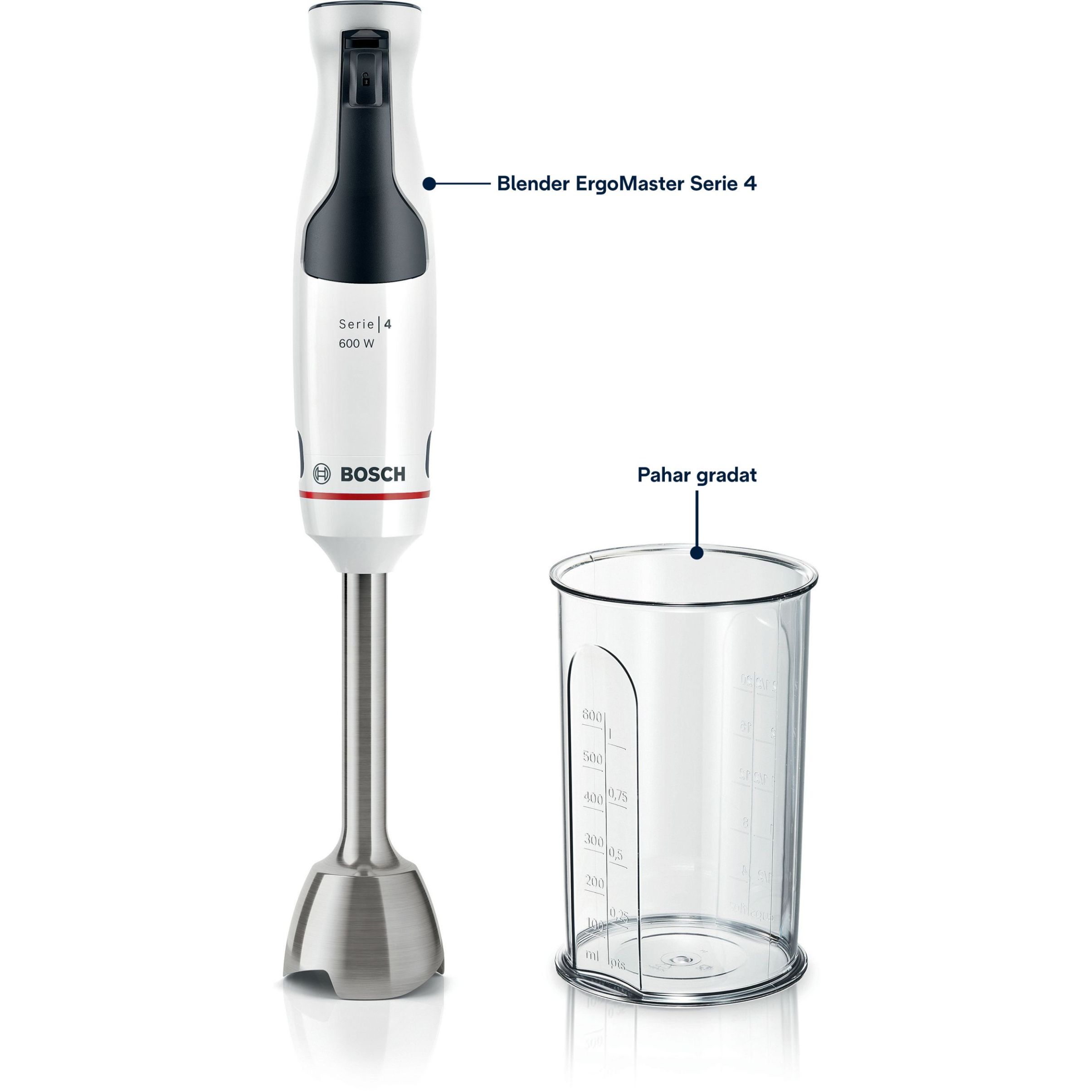Blender de mână BOSCH Serie 4 ErgoMaster MSM4W210, 600W, Alb