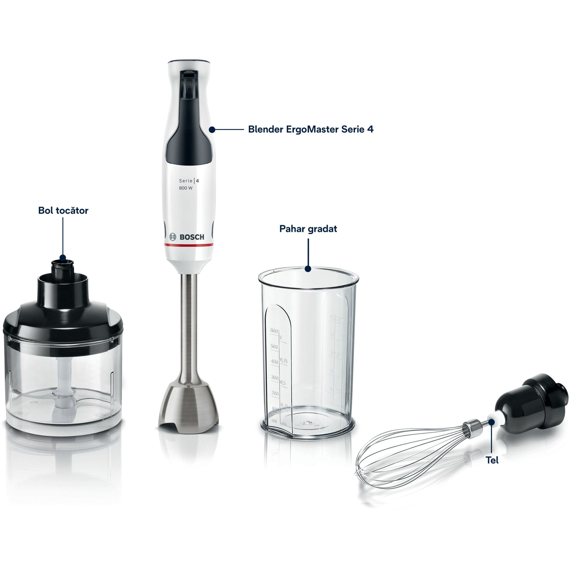 Blender de mână BOSCH Serie 4 ErgoMaster MSM4W421, 800W, Alb