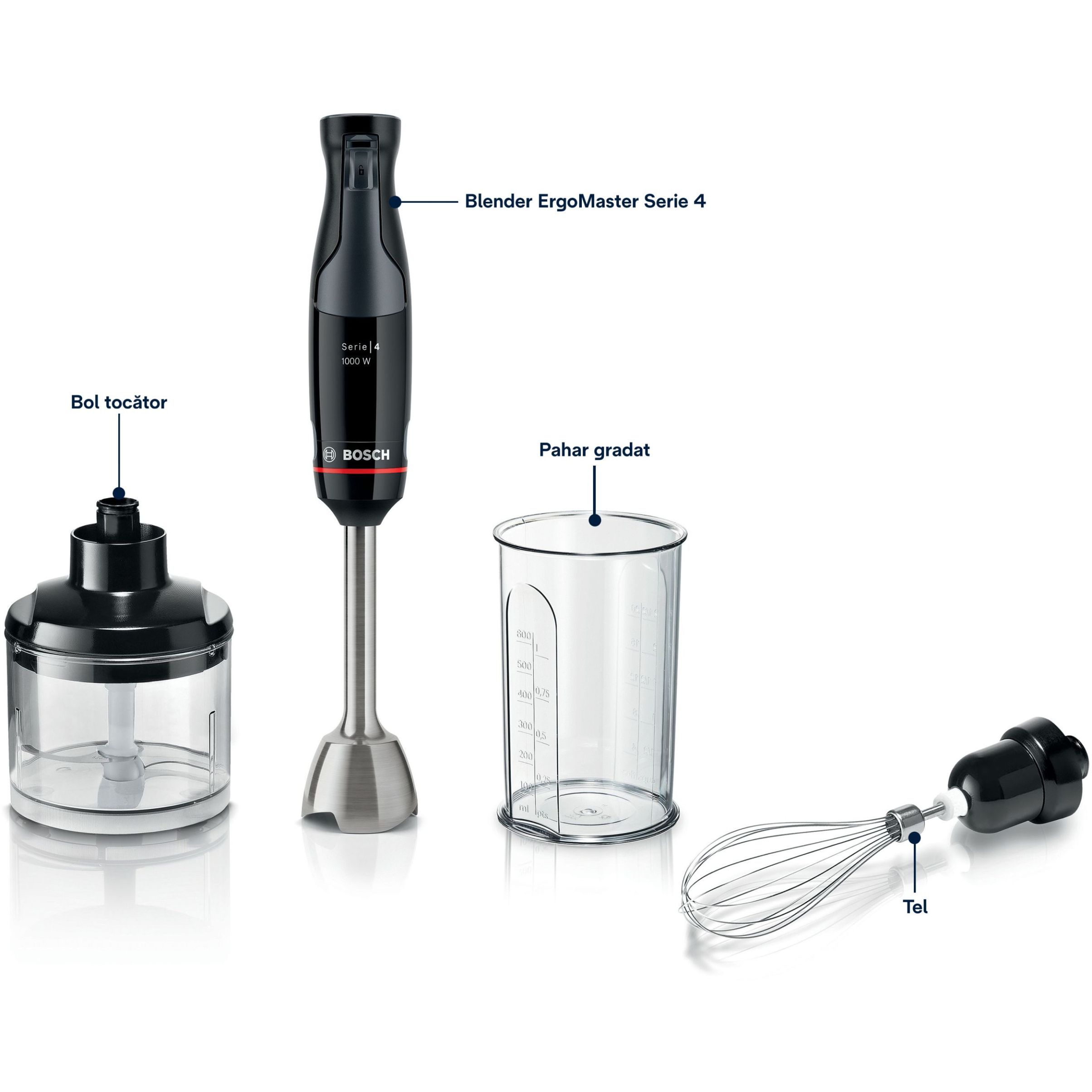 Blender de mână BOSCH Serie 4 ErgoMaster MSM4B621, 1000W, Anthracite