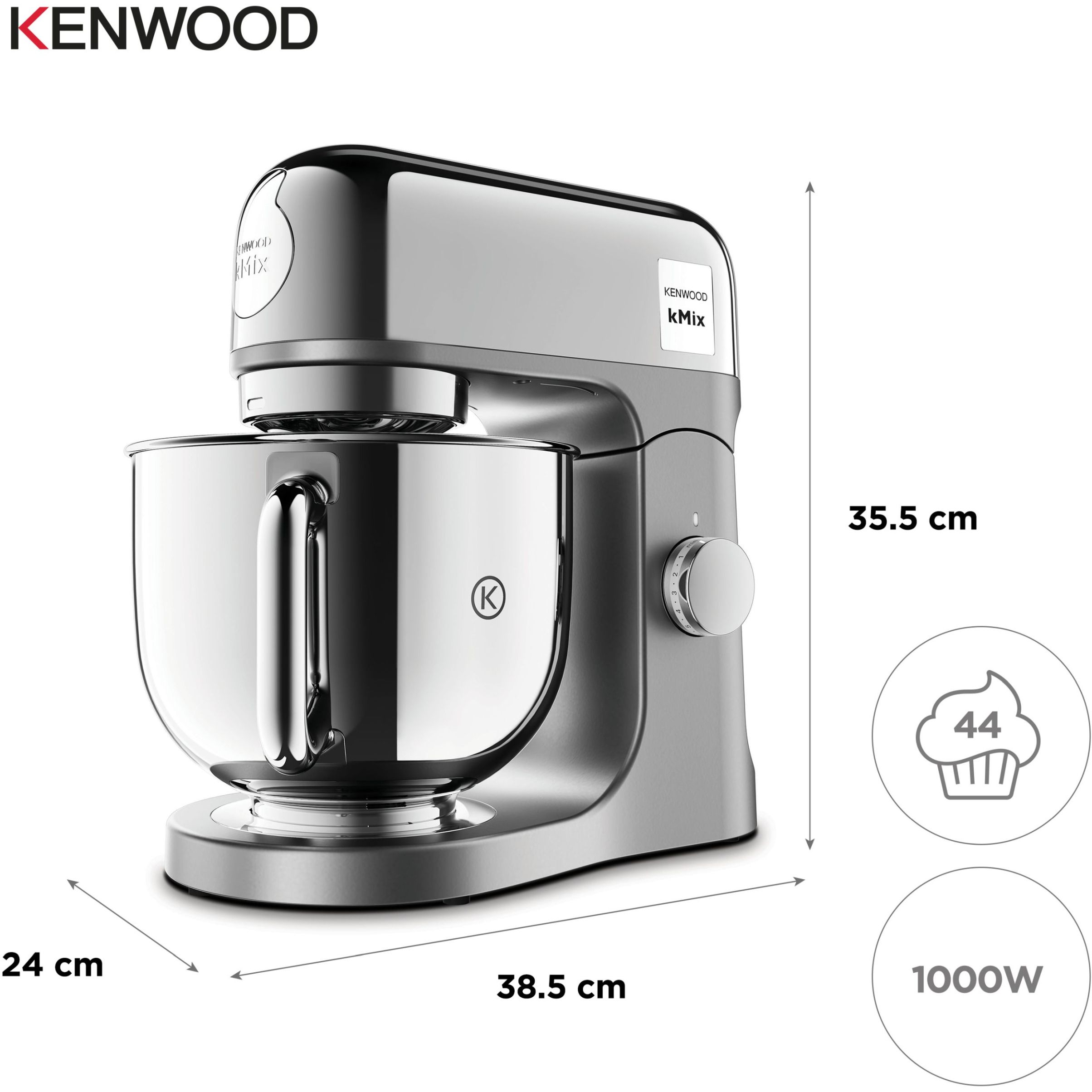 Robot de bucătărie planetar KENWOOD kMix Special Edition KMX760ACH – 0W20011397, 1000W (6 trepte și Turbo), Vas inox 5l, Set patiserie (tel 16 brațe, cârlig, paletă K), G9.3kg, Chrome