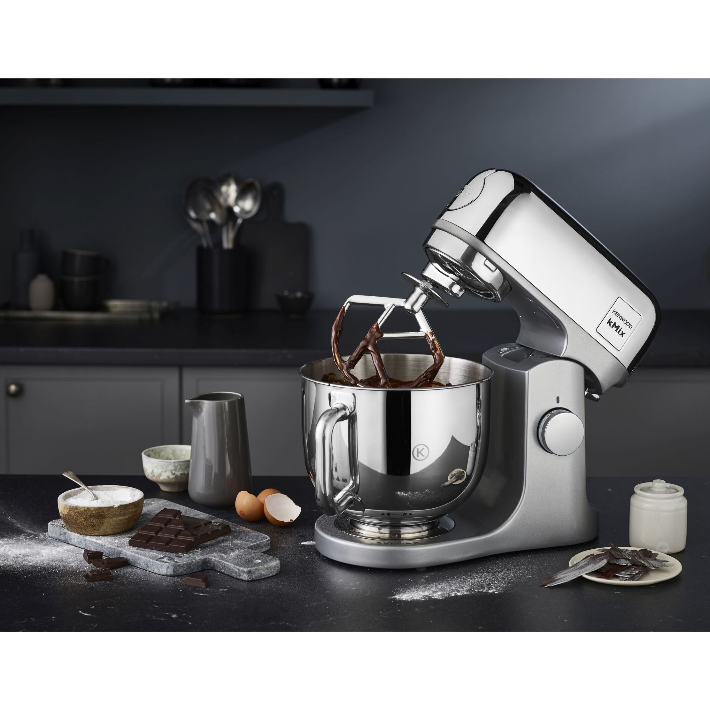 Robot de bucătărie planetar KENWOOD kMix Special Edition KMX760ACH – 0W20011397, 1000W (6 trepte și Turbo), Vas inox 5l, Set patiserie (tel 16 brațe, cârlig, paletă K), G9.3kg, Chrome