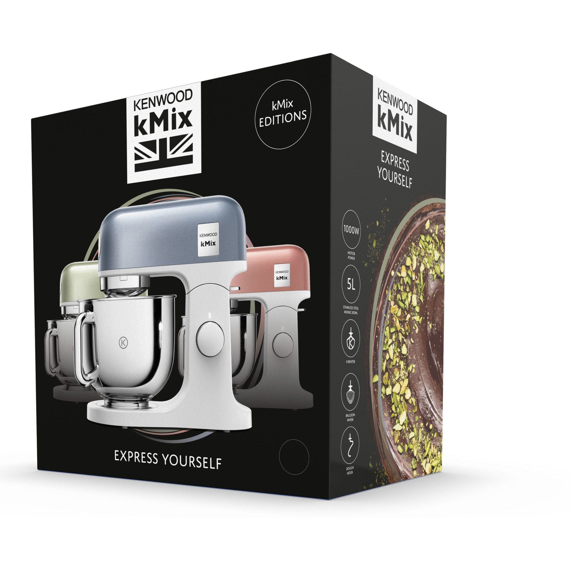 Robot de bucătărie planetar KENWOOD kMix Special Edition KMX760ABL – 0W20011441, 1000W (6 trepte și Turbo), Vas inox 5l, Set patiserie (tel 16 brațe, cârlig, paletă K), G9.3kg, Juniper Blue