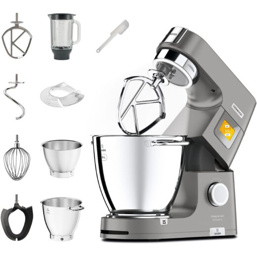 Robot de bucătărie planetar KENWOOD Titanium Chef Patissier XL KWL90.124SI – 0W20011363  1400W  6 funcții presetate  2 vase 7 l/ 5 l  Blender sticlă  Cântar integrat  Sistem de încălzire  Touch screen