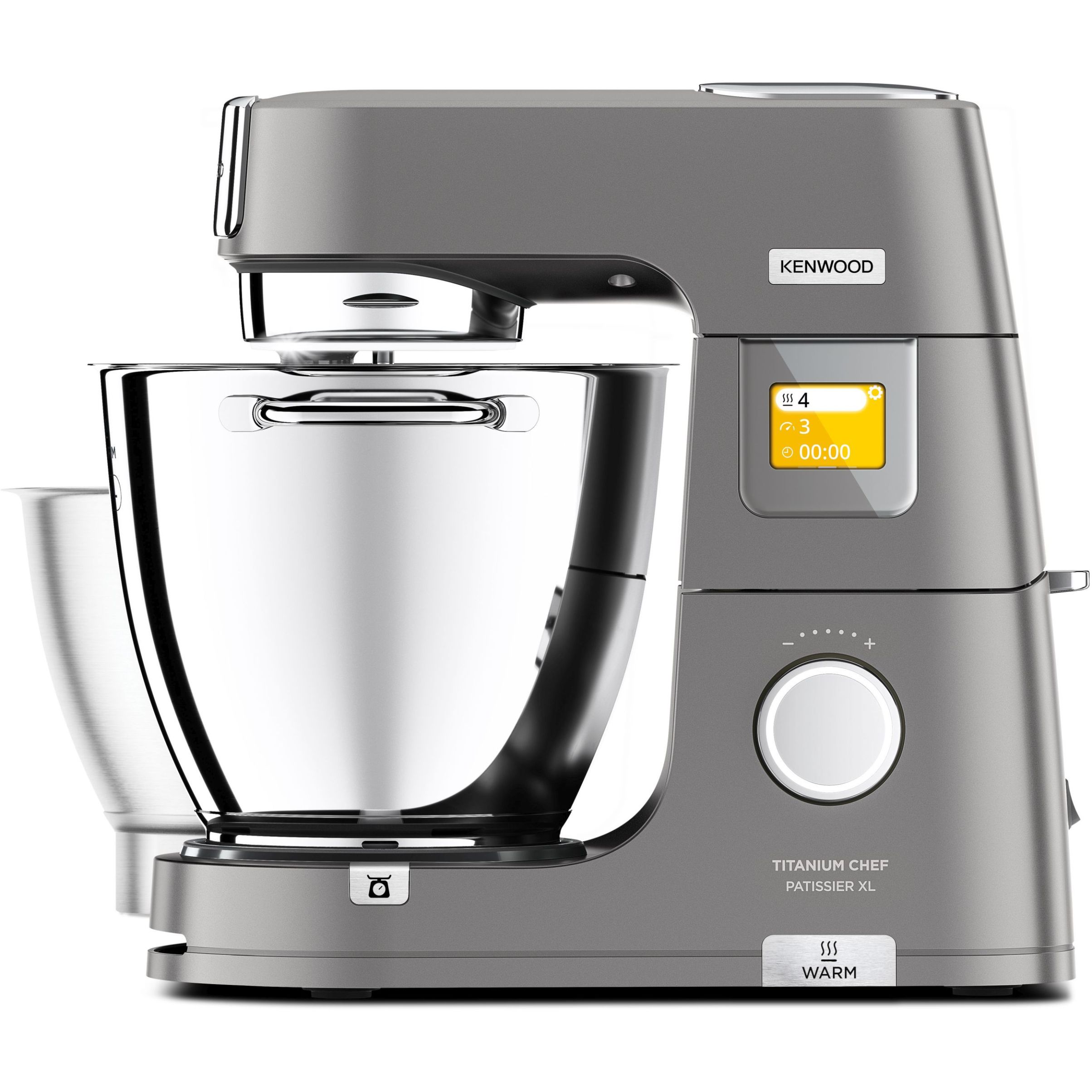 Robot de bucătărie planetar KENWOOD Titanium Chef Patissier XL KWL90.124SI – 0W20011363, 1400W, 6 funcții presetate, 2 vase 7 l/ 5 l, Blender sticlă, Cântar integrat, Sistem de încălzire, Touch screen