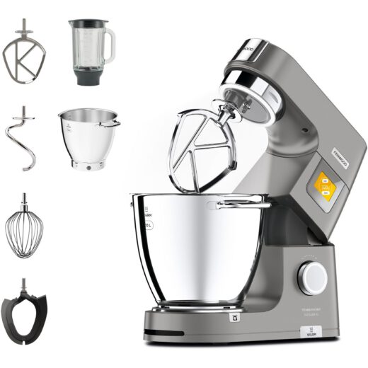 Robot de bucătărie planetar KENWOOD Titanium Chef Patissier XL KWL90.034SI – 0W20011371  1400W  6 funcții presetate  Vas 7 l  Blender sticlă  Cântar integrat  Sistem de încălzire  Touch screen