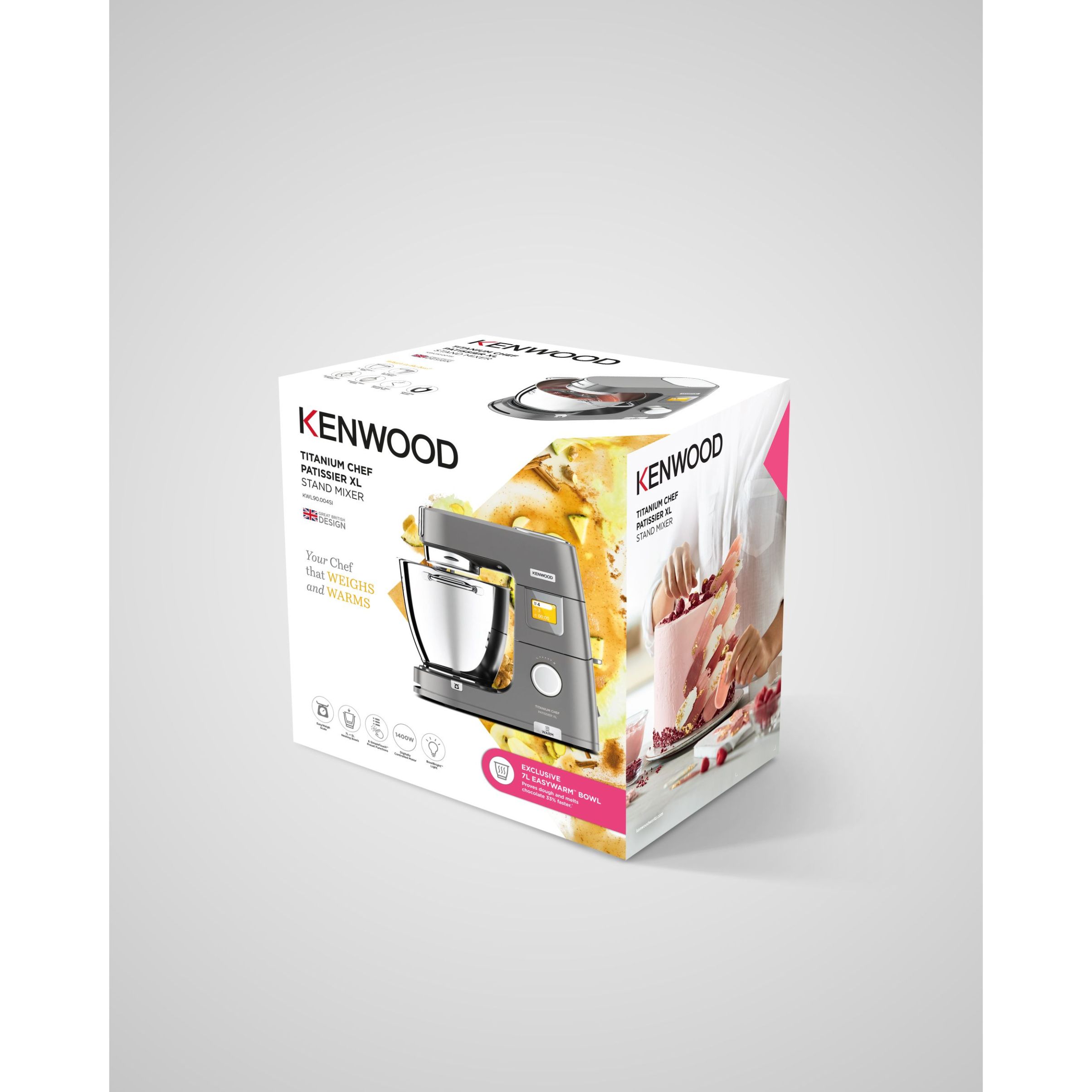 Robot de bucătărie planetar KENWOOD Titanium Chef Patissier XL KWL90.034SI – 0W20011371, 1400W, 6 funcții presetate, Vas 7 l, Blender sticlă, Cântar integrat, Sistem de încălzire, Touch screen