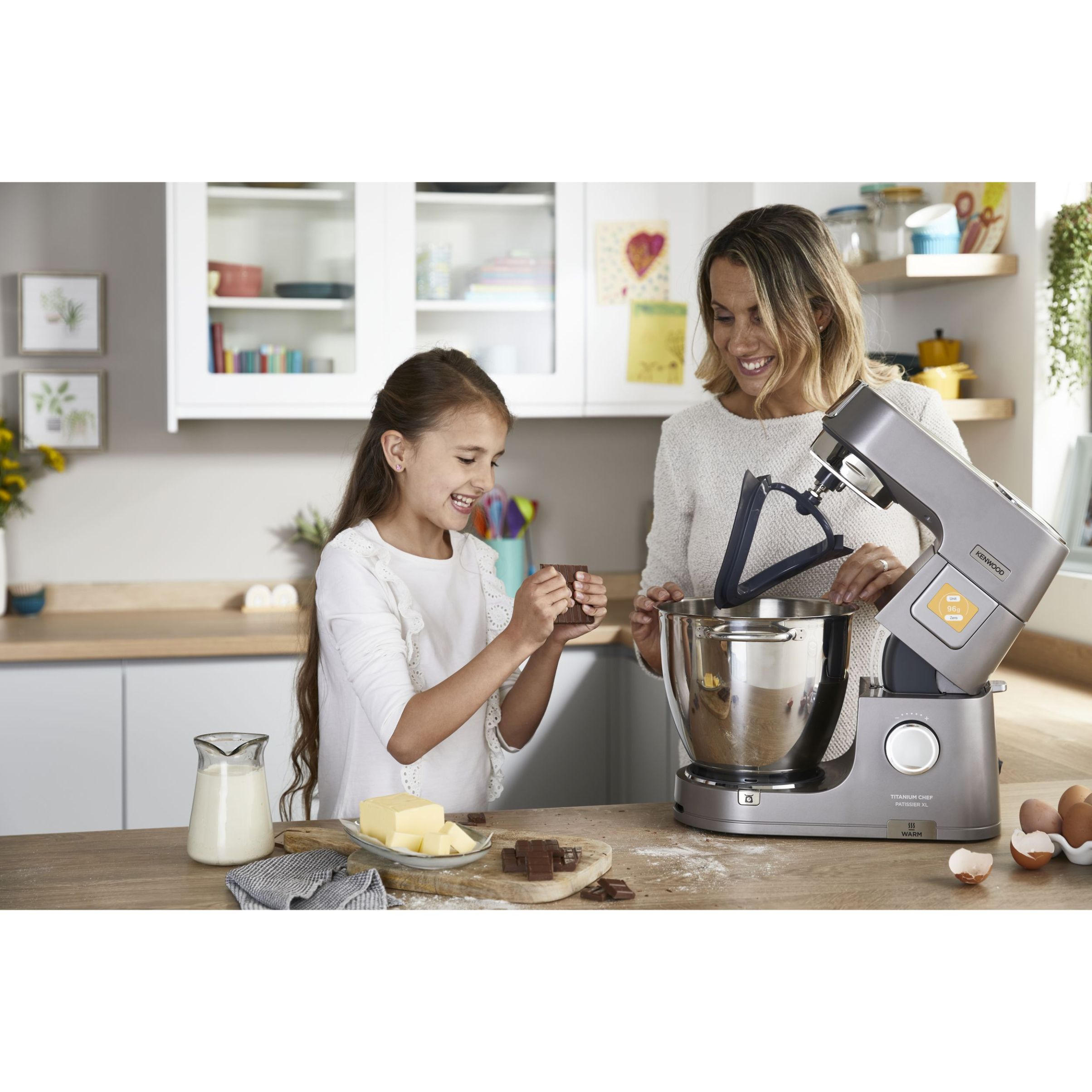 Robot de bucătărie planetar KENWOOD Titanium Chef Patissier XL KWL90.034SI – 0W20011371, 1400W, 6 funcții presetate, Vas 7 l, Blender sticlă, Cântar integrat, Sistem de încălzire, Touch screen