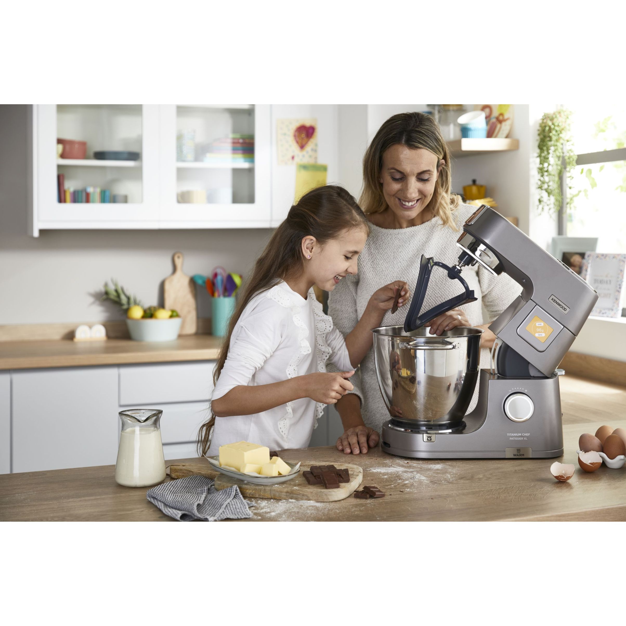 Robot de bucătărie planetar KENWOOD Titanium Chef Patissier XL KWL90.034SI – 0W20011371, 1400W, 6 funcții presetate, Vas 7 l, Blender sticlă, Cântar integrat, Sistem de încălzire, Touch screen
