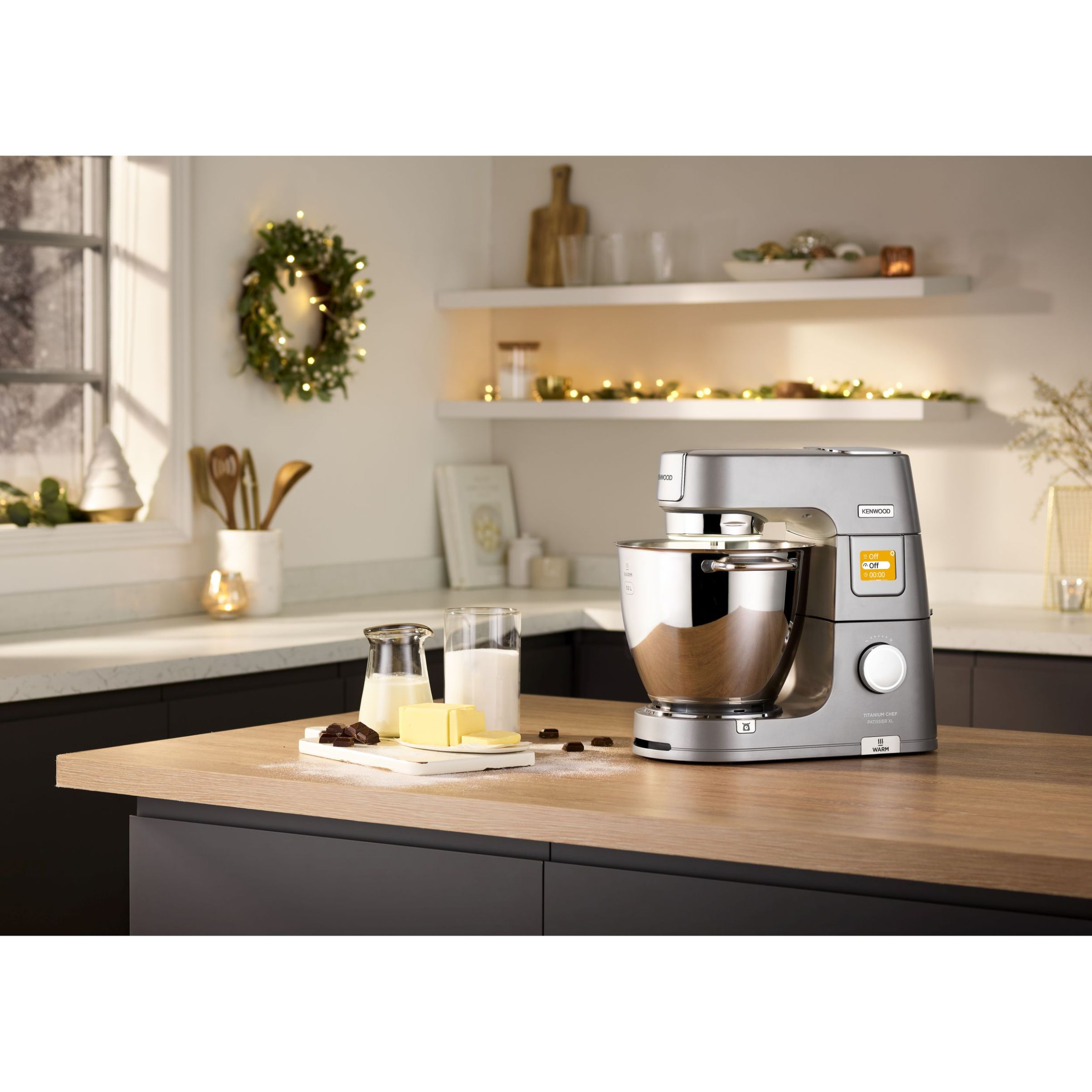 Robot de bucătărie planetar KENWOOD Titanium Chef Patissier XL KWL90.034SI – 0W20011371, 1400W, 6 funcții presetate, Vas 7 l, Blender sticlă, Cântar integrat, Sistem de încălzire, Touch screen