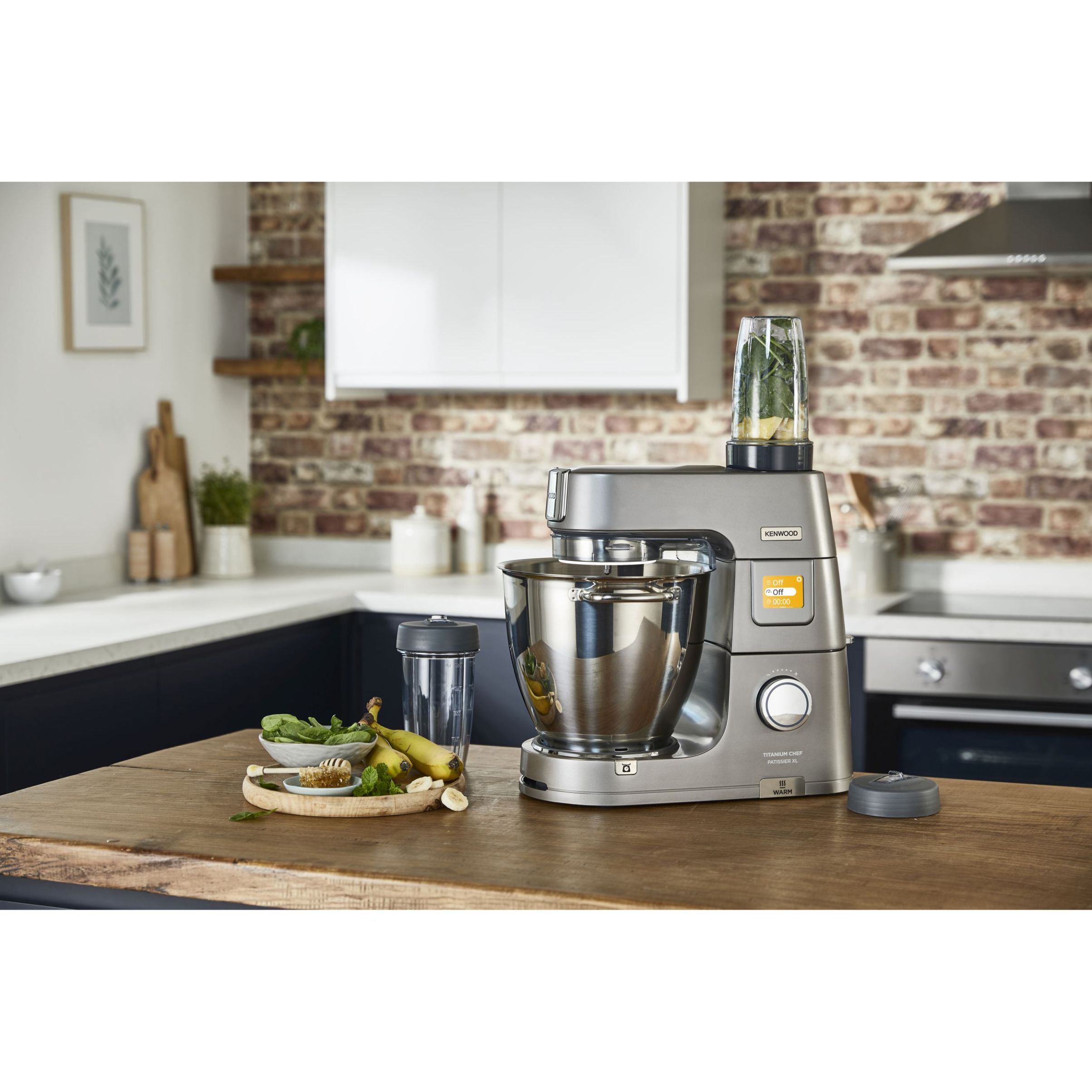 Robot de bucătărie planetar KENWOOD Titanium Chef Patissier XL KWL90.034SI – 0W20011371, 1400W, 6 funcții presetate, Vas 7 l, Blender sticlă, Cântar integrat, Sistem de încălzire, Touch screen