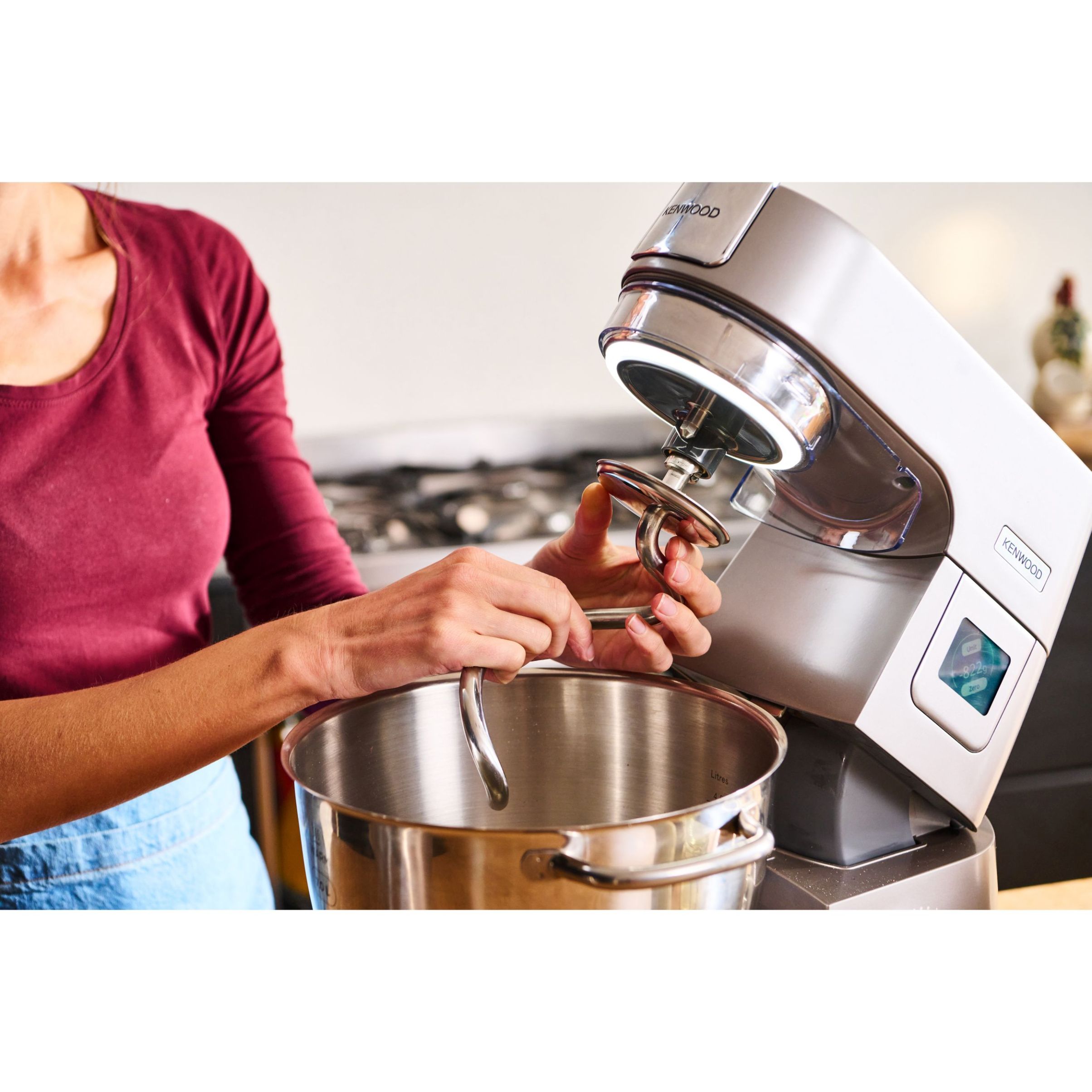 Robot de bucătărie planetar KENWOOD Titanium Chef Patissier XL KWL90.034SI – 0W20011371, 1400W, 6 funcții presetate, Vas 7 l, Blender sticlă, Cântar integrat, Sistem de încălzire, Touch screen
