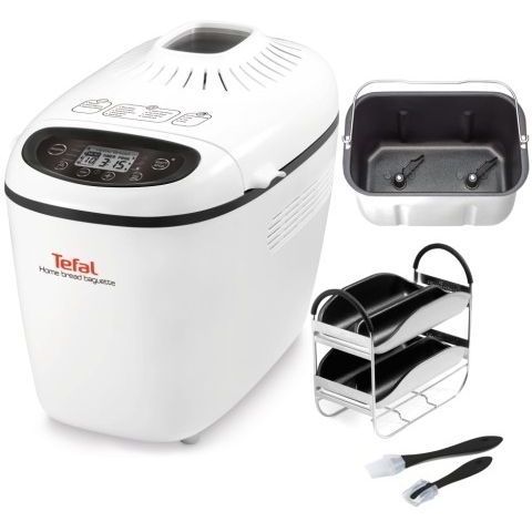 Mașină de pâine TEFAL Home Bread Baguette PF610138, 16 programe, 1600W, Cuvă 1.5kg, 2 lame, Tăvițe dedicate, Accesoriile brutarului, Păstrare la cald, Pornire întârziată, Carte 29 rețete