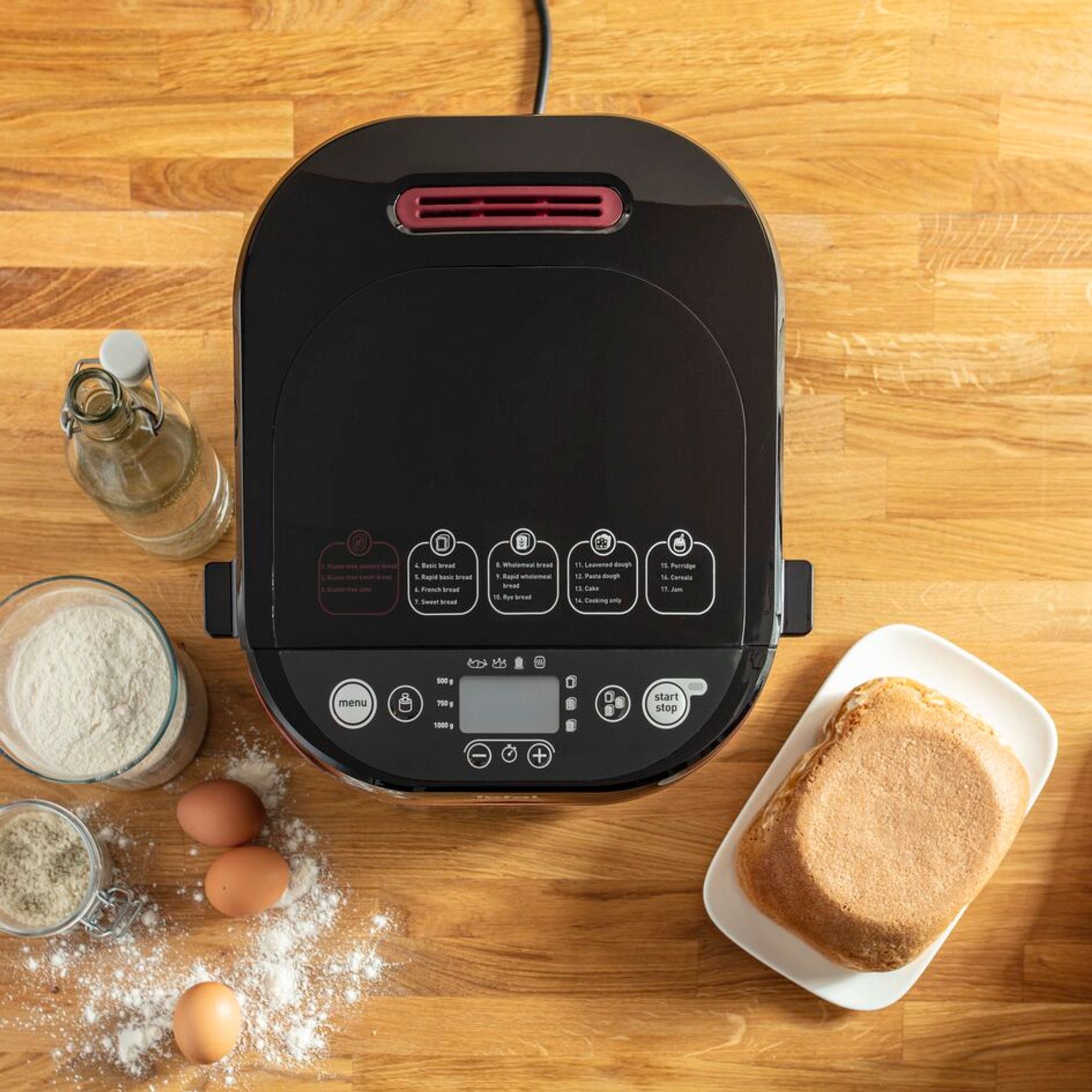 Mașină de pâine TEFAL Pain Plaisir PF220838, 610~720W, Cuvă 1kg, 17 programe, O lamă, 3 niveluri de rumenire, Păstrare la cald, Pornire întârziată, Accesorii standard, 66dBA