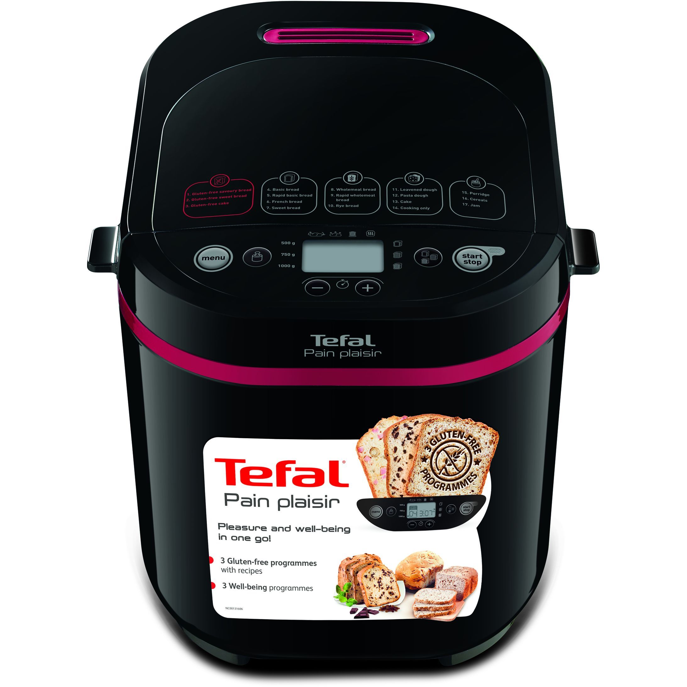 Mașină de pâine TEFAL Pain Plaisir PF220838, 610~720W, Cuvă 1kg, 17 programe, O lamă, 3 niveluri de rumenire, Păstrare la cald, Pornire întârziată, Accesorii standard, 66dBA