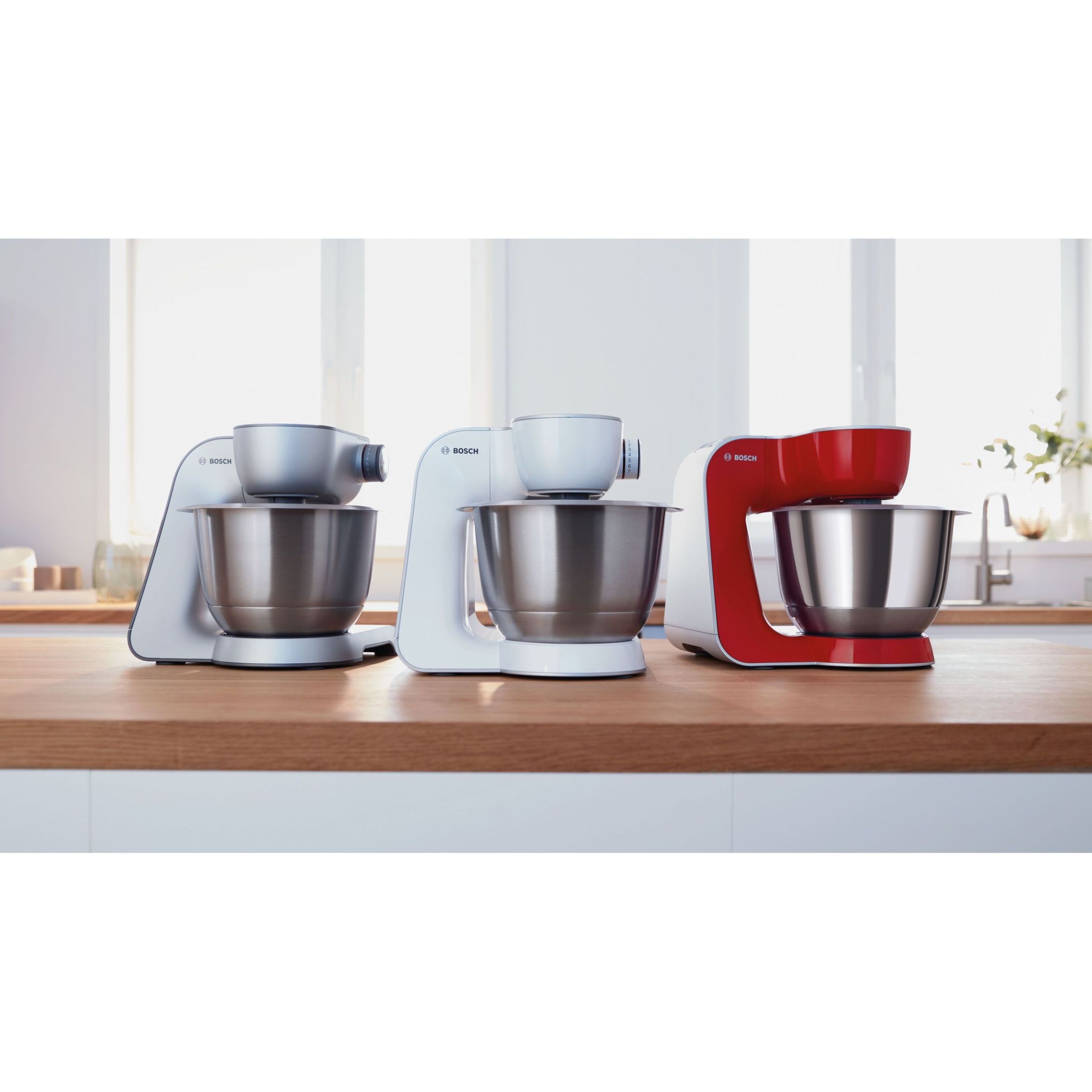 Robot de bucătărie planetar BOSCH Serie 4 MUM5 MUM58200, 1000W (7 trepte și Impuls), Bol inox 3.9l, Set de patiserie, Soft Start, Easy Arm Lift, Poziție de repaus, Geantă, G4.4kg, Silver and White