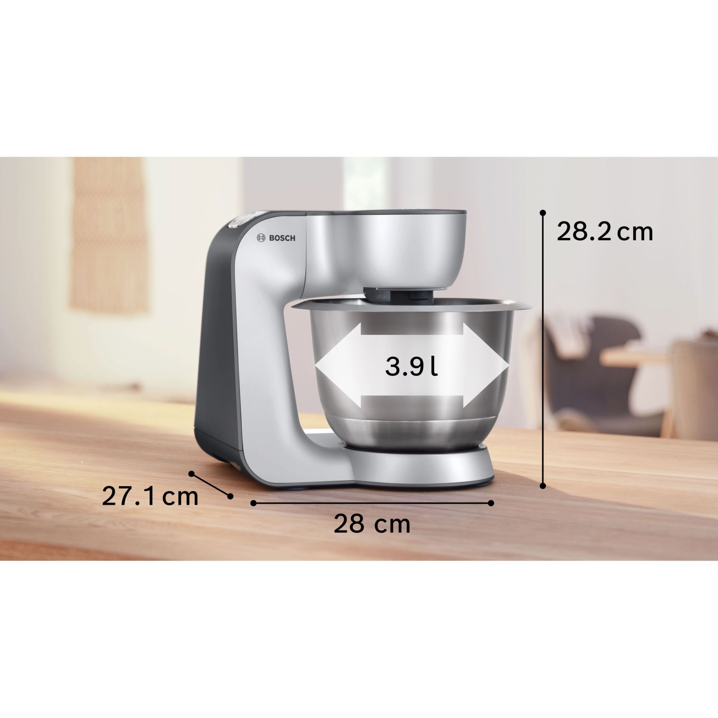 Robot de bucătărie planetar BOSCH Serie 4 MUM5 MUM5935B, 1000W (7 trepte și Impuls), Bol inox 3.9l, Set de patiserie, Soft Start, Easy Arm Lift, Poziție de repaus, Geantă, Dark Gray and White