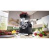 Mașină de tocat carne BOSCH Serie 6 MultiPower MFWS682B, Vârf 2100W (2 trepte și revers), Nominală 500W, 3.5kg/min, Storcător, Răzătoare, Cârnați, Kebbe, Presă citrice, Accesoriu biscuiți, Metallic Silver