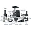 Mașină de tocat carne BOSCH Serie 6 MultiPower MFWS682B, Vârf 2100W (2 trepte și revers), Nominală 500W, 3.5kg/min, Storcător, Răzătoare, Cârnați, Kebbe, Presă citrice, Accesoriu biscuiți, Metallic Silver