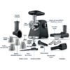 Mașină de tocat carne BOSCH Serie 6 MultiPower MFWS660B, Vârf 2100W (2 trepte și revers), Nominală 500W, 3.5kg/min, Storcător, Răzătoare, Cârnați, Kebbe, 3 site, Cuțit cu două tăișuri, Metallic Silver