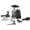 Mașină de tocat carne BOSCH Serie 6 MultiPower MFWS650B  Vârf 2100W (2 trepte  revers)  Nominală 500W  3.5kg/min  Storcător  Cârnați  Kebbe  Cuțit două tăișuri  Cutie de viteze planetară  Metallic Silver