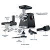 Mașină de tocat carne BOSCH Serie 6 MultiPower MFWS650B, Vârf 2100W (2 trepte, revers), Nominală 500W, 3.5kg/min, Storcător, Cârnați, Kebbe, Cuțit două tăișuri, Cutie de viteze planetară, Metallic Silver