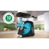 Mașină de tocat carne BOSCH Serie 6 MultiPower MFWS650B, Vârf 2100W (2 trepte, revers), Nominală 500W, 3.5kg/min, Storcător, Cârnați, Kebbe, Cuțit două tăișuri, Cutie de viteze planetară, Metallic Silver
