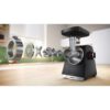 Mașină de tocat carne BOSCH Serie 6 MultiPower MFWS650B, Vârf 2100W (2 trepte, revers), Nominală 500W, 3.5kg/min, Storcător, Cârnați, Kebbe, Cuțit două tăișuri, Cutie de viteze planetară, Metallic Silver