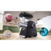 Mașină de tocat carne BOSCH Serie 6 MultiPower MFWS650B, Vârf 2100W (2 trepte, revers), Nominală 500W, 3.5kg/min, Storcător, Cârnați, Kebbe, Cuțit două tăișuri, Cutie de viteze planetară, Metallic Silver