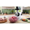 Mașină de tocat carne BOSCH Serie 6 MultiPower MFWS607W, Vârf 2100W (2 trepte și revers), Nominală 500W, 3.5kg/min, Cârnați, Kebbe, Cuțit cu două tăișuri, Piciorușe ventuze, Cutie de viteze planetară, Albă