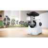 Mașină de tocat carne BOSCH Serie 6 MultiPower MFWS607W, Vârf 2100W (2 trepte și revers), Nominală 500W, 3.5kg/min, Cârnați, Kebbe, Cuțit cu două tăișuri, Piciorușe ventuze, Cutie de viteze planetară, Albă