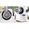 Mașină de tocat carne BOSCH Serie 6 MultiPower MFWS607W, Vârf 2100W (2 trepte și revers), Nominală 500W, 3.5kg/min, Cârnați, Kebbe, Cuțit cu două tăișuri, Piciorușe ventuze, Cutie de viteze planetară, Albă