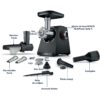 Mașină de tocat carne BOSCH Serie 4 MultiPower MFWS435B, Vârf 2000W (2 trepte și revers), Nominală 500W, 2.5kg/min, Storcător, Cârnați, Cuțit cu două tăișuri, Piciorușe ventuze, Neagră