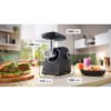Mașină de tocat carne BOSCH Serie 4 MultiPower MFWS435B, Vârf 2000W (2 trepte și revers), Nominală 500W, 2.5kg/min, Storcător, Cârnați, Cuțit cu două tăișuri, Piciorușe ventuze, Neagră