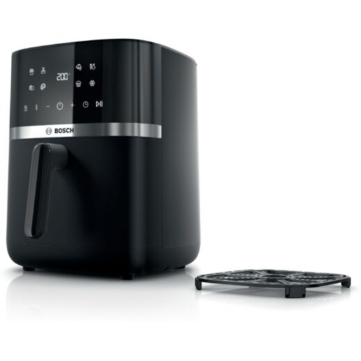 Friteuză cu aer cald BOSCH Serie 4 MAFS2462B, Nominală 2050W, Volum coș 6.1l, 9 programe, Touch Control, Timer, 40~200°C, Încălzire superioară și inferioară, 2 plăci grill, 63dBA, Neagră (mată)