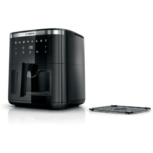 Friteuză cu aer cald BOSCH Serie 6 MAFS2671B, Nominală 1800W, Volum coș 7.2l, 8 programe, Touch Control, Timer, 40~200°C, 2 plăci grill, 63dBA, Neagră