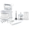 Mixer de mână BOSCH ErgoMixx MFQ36490  450W (5 trepte și Turbo)  Bol rotativ (500g făină și ingrediente)  Teluri  spirale și cuțit din oțel inoxidabil  Vas mărunțire  Vas mixare  Spatulă  74dB  Window Grey