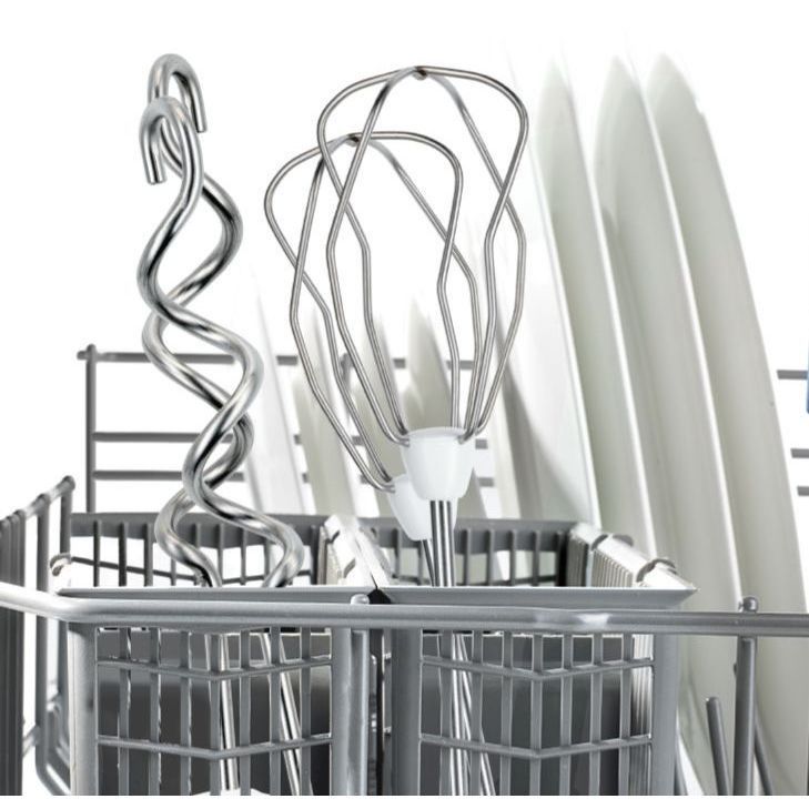 Mixer de mână BOSCH ErgoMixx MFQ36490, 450W (5 trepte și Turbo), Bol rotativ (500g făină și ingrediente), Teluri, spirale și cuțit din oțel inoxidabil, Vas mărunțire, Vas mixare, Spatulă, 74dB, Window Grey
