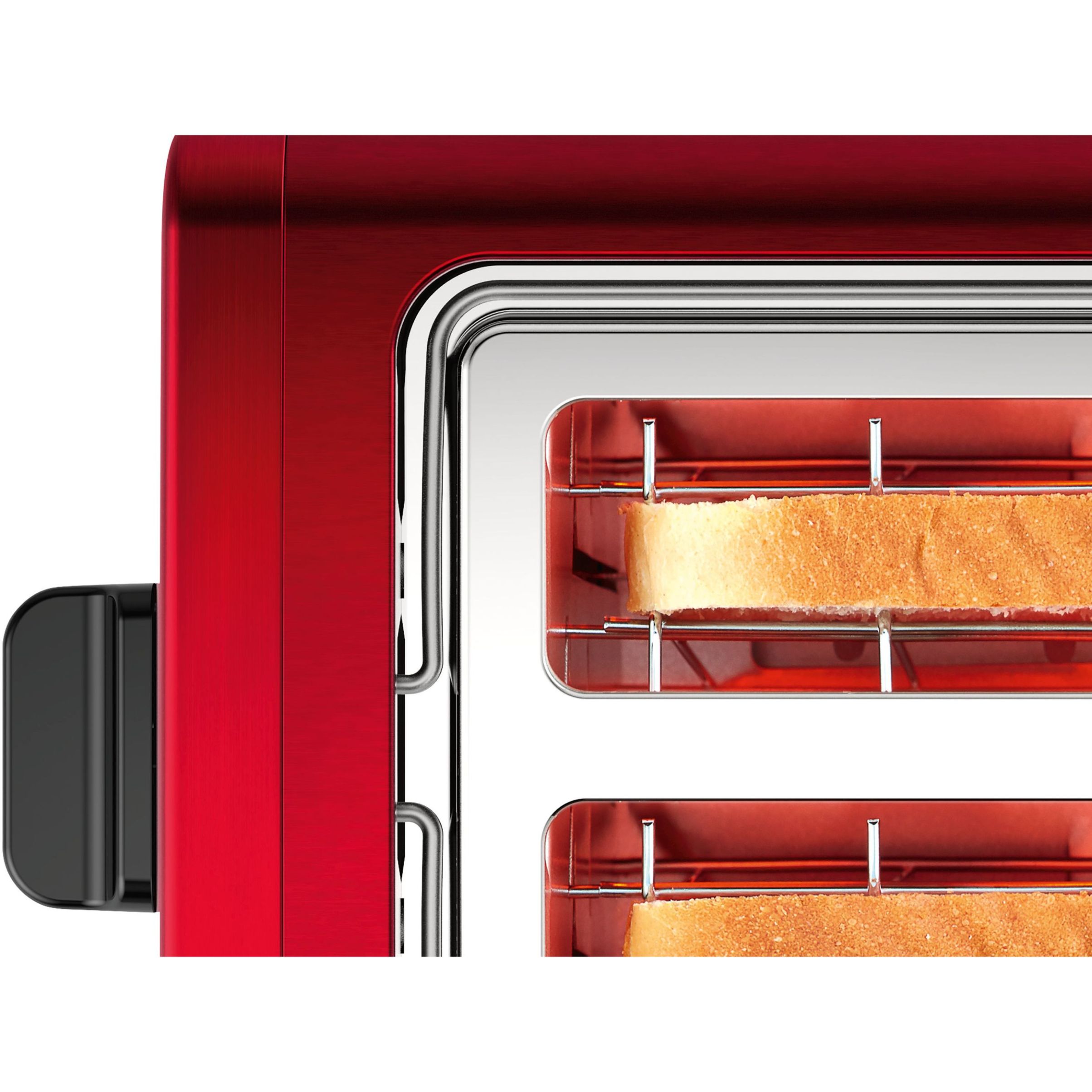 Prăjitor de pâine BOSCH DesignLine TAT3P424, 820-970W (5 trepte), Dezgheţare, Încălzire, High Lift, Buton STOP, Grătar chifle, Senzor electronic pentru prăjire uniformă, Centrare automată, Deep Red Crystal
