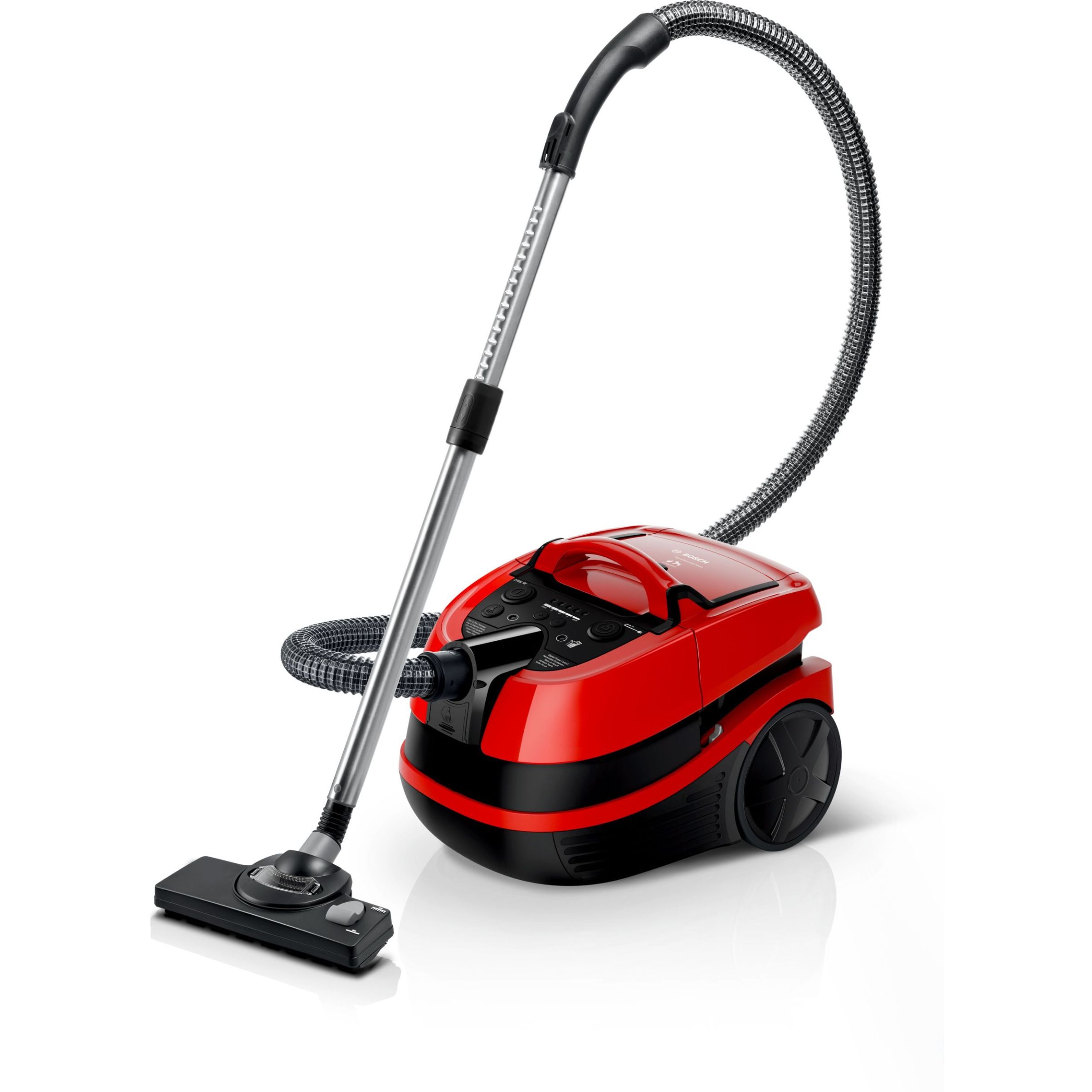 Aspirator multifuncțional cu sac BOSCH Serie 4 AquaWash&Clean BWD421PET, Vârf 2100W, Nominală 1400W, Praf 2.5l, Rezervor 5l, Cablu 9m, 85dBA, Filtru igienic HEPA, G8.7kg, Tornado Red/Carbon Black