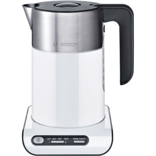 Fierbător de apă BOSCH Styline TWK8611P, 2000~2400W, Capacitate 1.5l, 4 temperaturi, KeepWarm 30min, Scală gradată, Pereți dubli, Filtru anticalcar detașabil, Bază 360°, Stainless Steel and White