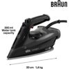 Fier de călcat BRAUN FreeStyle 5 SI5088BK – 0127406018, 2300~2800W, Continuu 50g/min, Jet 220g, Rezervor 300ml, Talpă curbată EloxalPlus, FreeGlide 3D, Oprire automată, Cablu 2m, G1.4kg, Black