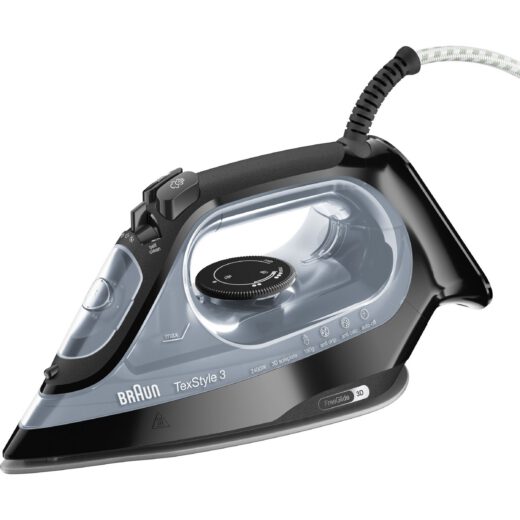 Fier de călcat BRAUN TexStyle 3 SI3055BK – 0127405005  2000~2400W  Continuu 45g/min  Jet 180g  Rezervor 270ml  Talpă SuperCeramic  FreeGlide 3D  Oprire automată  Cablu 2m  G1.2kg  Black