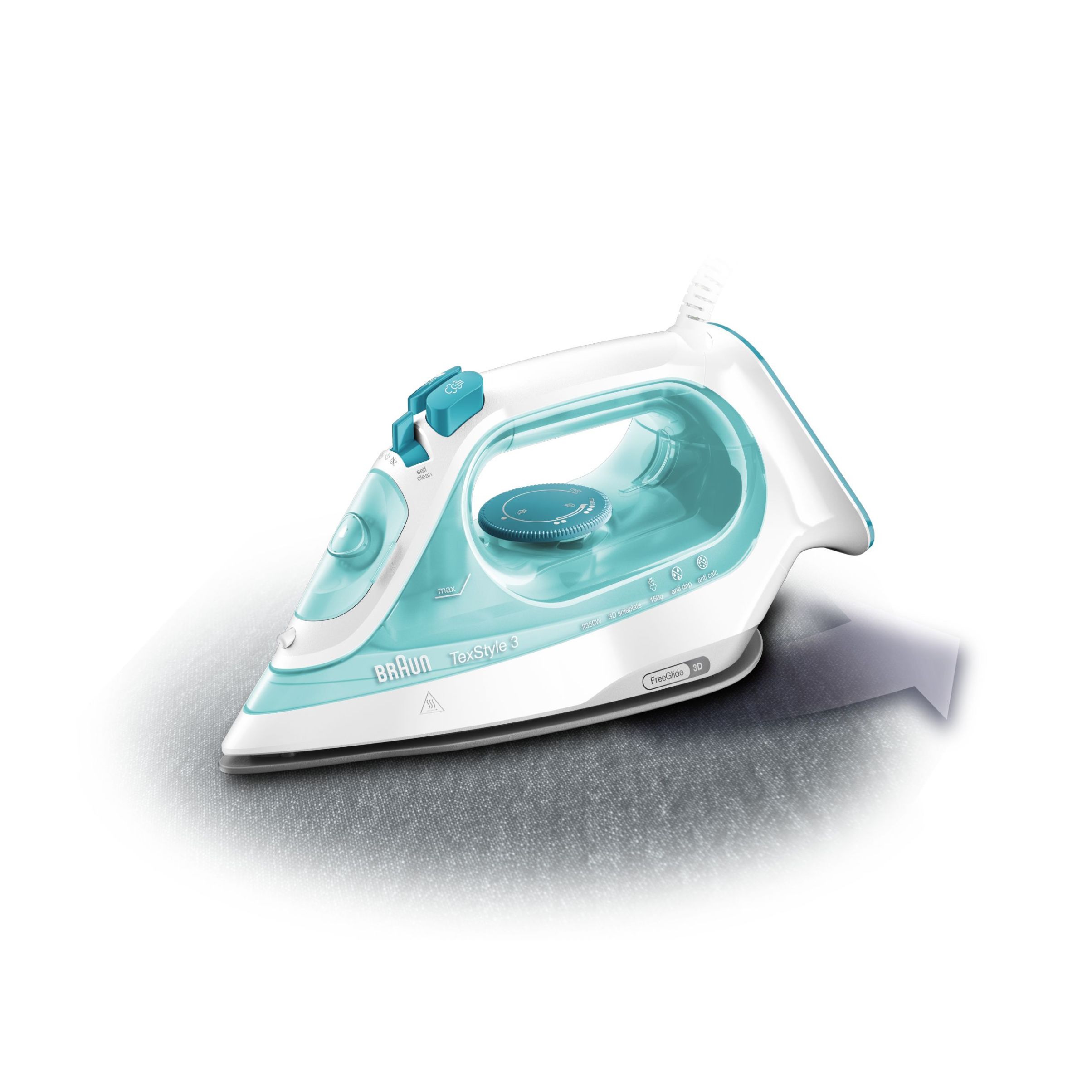 Fier de călcat BRAUN TexStyle 3 SI3041GR, 2000~2350W, Continuu 45g/min, Jet 150g, Rezervor 270ml, Talpă curbată SuperCeramic, Vârf precizie, FreeGlide 3D, Cablu 2m, G1.2kg, Green