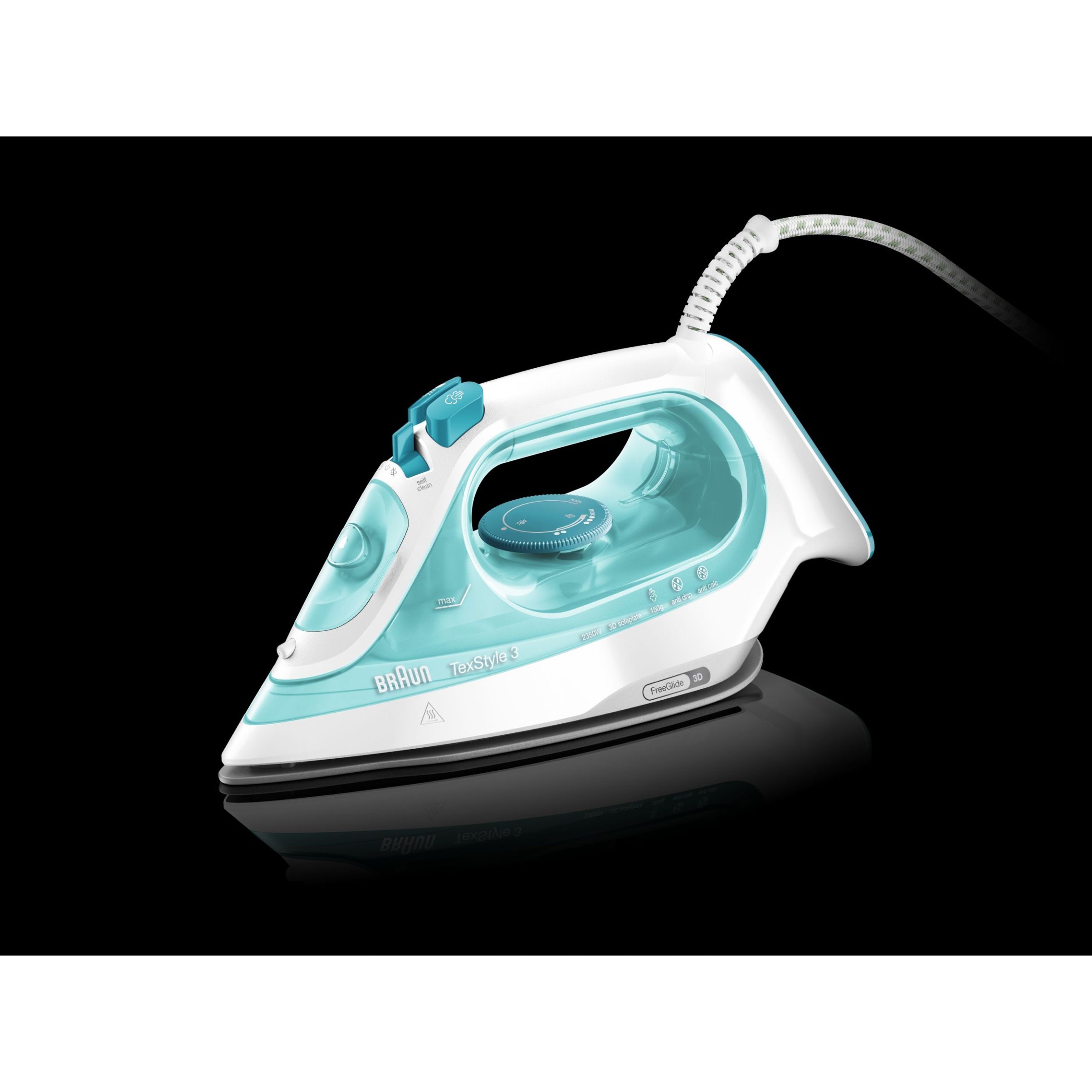 Fier de călcat BRAUN TexStyle 3 SI3041GR, 2000~2350W, Continuu 45g/min, Jet 150g, Rezervor 270ml, Talpă curbată SuperCeramic, Vârf precizie, FreeGlide 3D, Cablu 2m, G1.2kg, Green