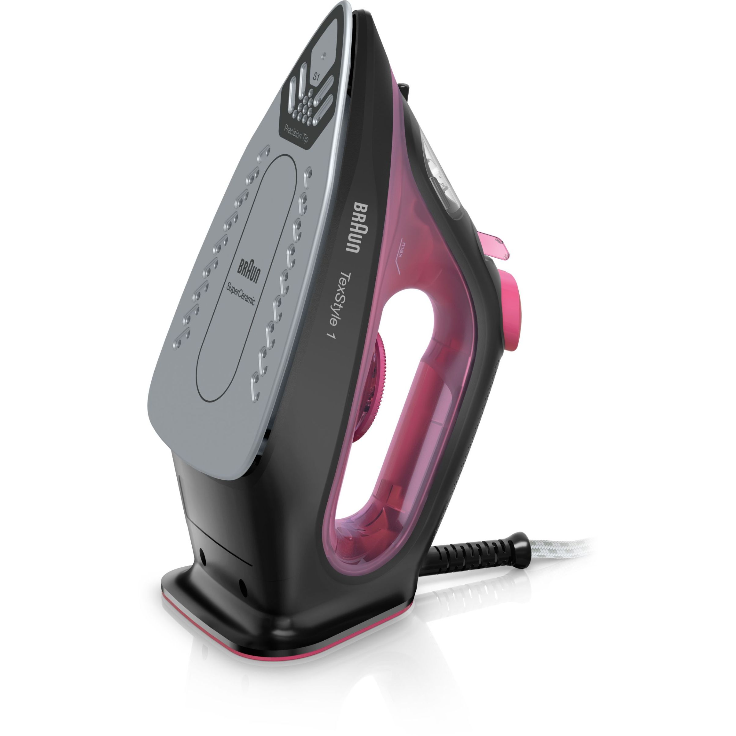 Fier de călcat BRAUN TexStyle 1 SI1070PU, 1700~2000W, Continuu 25g/min, Jet 130g, Rezervor 220ml, Talpă SuperCeramic, Vârf precizie, Cablu 1.9m, G1kg, Purple