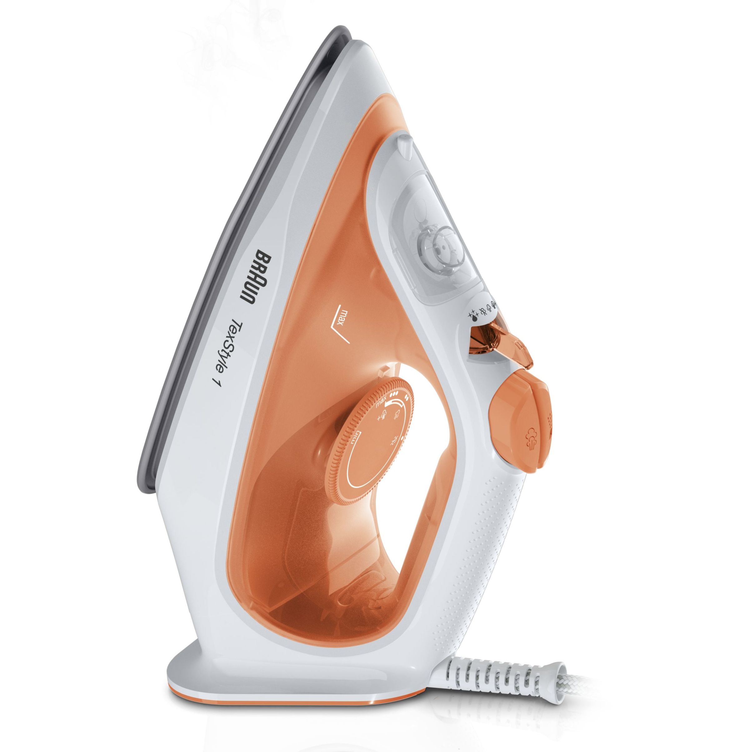 Fier de călcat BRAUN TexStyle 1 SI1009OR, 1600~1900W, Continuu 25g/min, Jet 120g, Rezervor 220ml, Vârf precizie, Cablu 1.9m, G1kg, Orange
