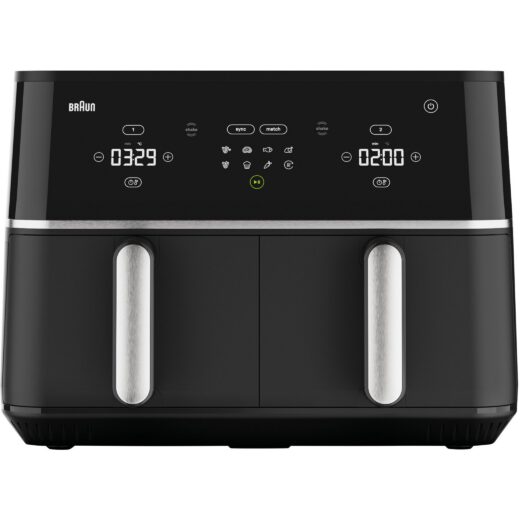 Friteuză cu aer cald BRAUN TwinCook 5 TD5030IBK - 0X12500020, 2400W, 80°~200°C, Capacitate 10L (5+5), Pui 1.4kg total, Cartofi congelați 1.2kg total, 8 programe, RealAir, SYNC, MATCH, G8.65kg, Matt Black